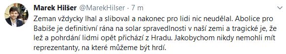 Marek Hilšer reaguje na slova prezidenta Zemana